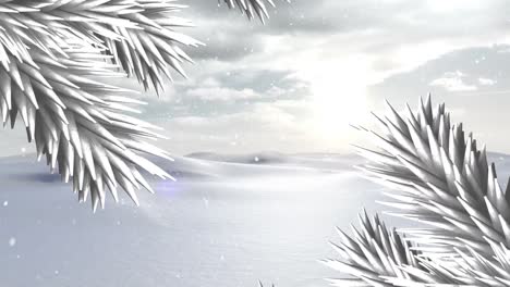 ramas blancas del árbol de navidad sobre la nieve cayendo sobre el paisaje de invierno