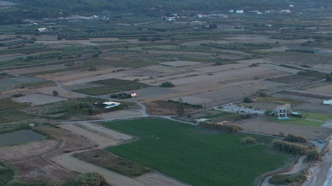 Breathtaking aerial view of rural landscapes in Greece during twilight