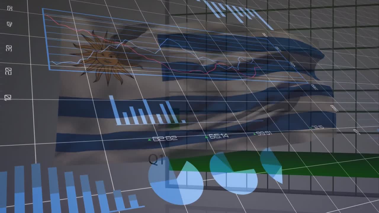 그레이 배경에 아르헨티나의  ⁇ 발 위에서 그래프의 애니메이션과 데이터 처리