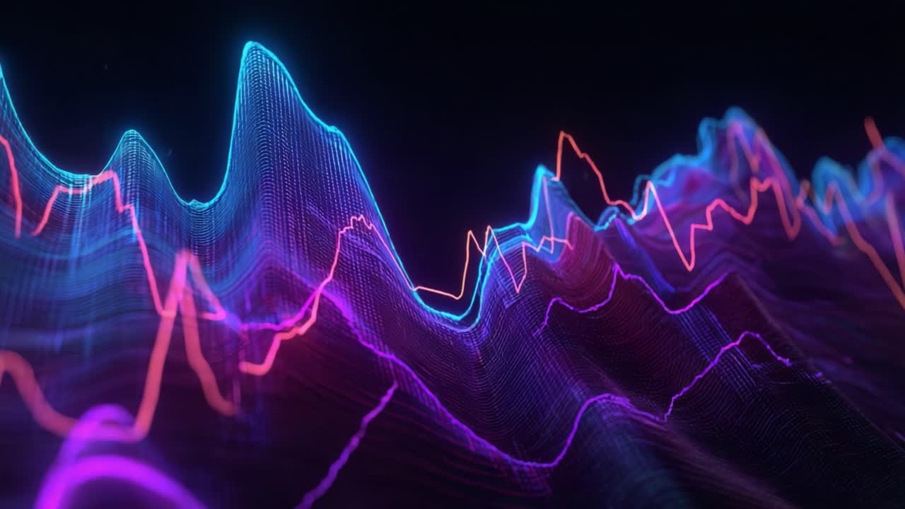 A Stunning Visualization of Digital Sound Waves, Capturing the Complexities of Audio Frequencies with Vibrant Colors and Distinct Patterns in an Abstract Digital Art Form