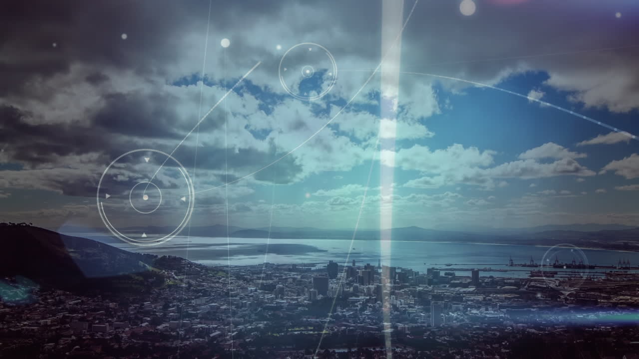 Animation of network of connections over cityscape