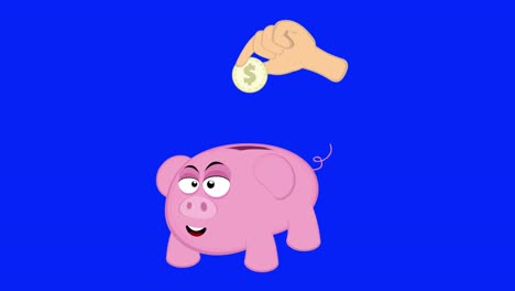 animación en bucle de una mano depositando monedas en una alcancía