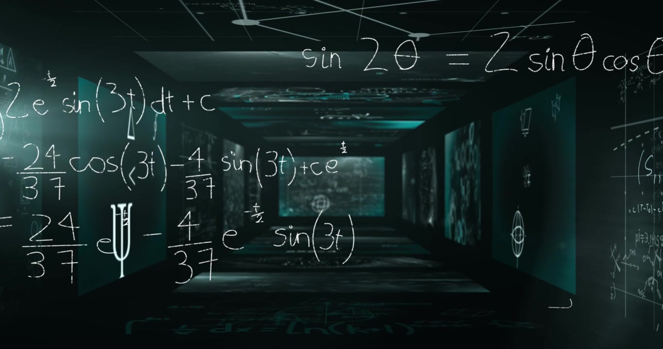 Animazione di formule matematiche su sfondo nero