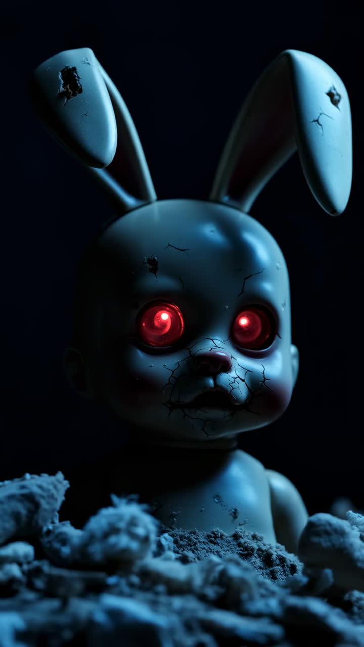 Creepy Doll with Red Glowing Eyes and Bunny Ears