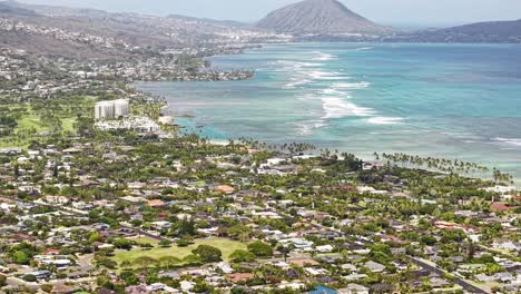 aerial view of honolulu hawaii usa kahala residential neighborhood, houses and beaches, drone shot