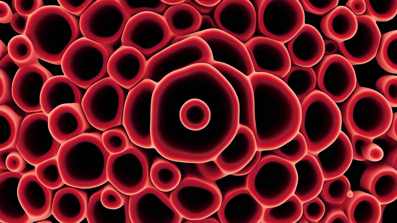 Abstract 3D Animation of Red Cellular Structures
