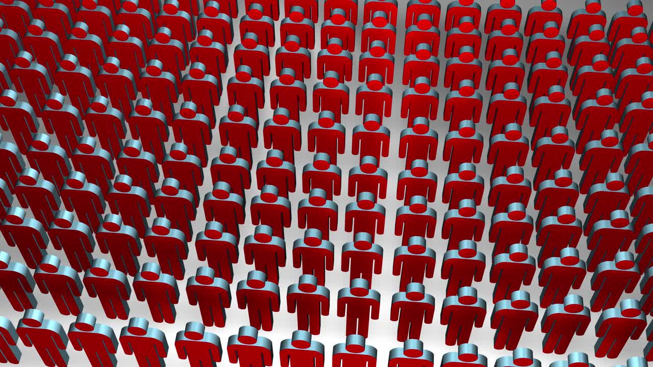 Red Figures Spreading Across a Grid of People Icons