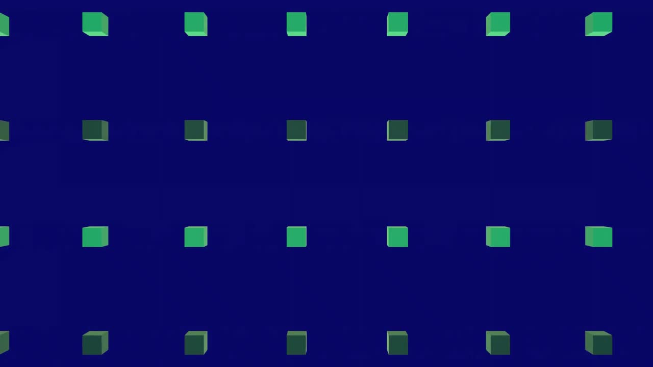 animación de cuadrados verdes en fondo púrpura