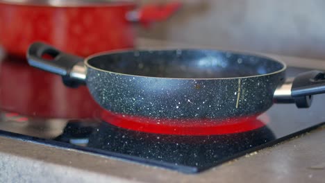 frying pan on an electric stove