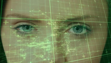 Animation of data processing over caucasian woman