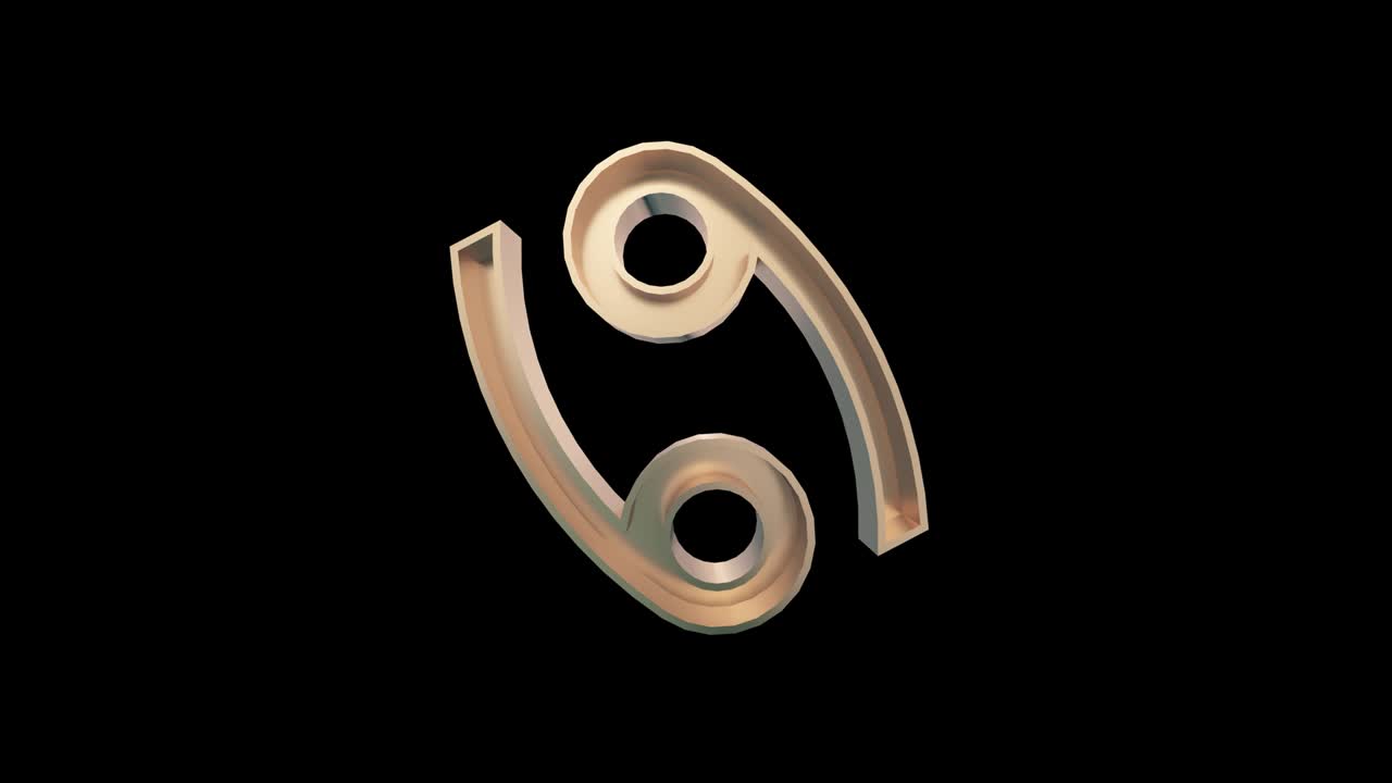 Golden Cancer (Crab) Astrological Zodiac sign. Alpha Channel, Loop, 4k