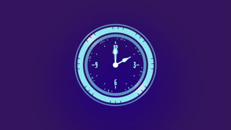 animación de reloj de neón contra un fondo de gradiente azul.