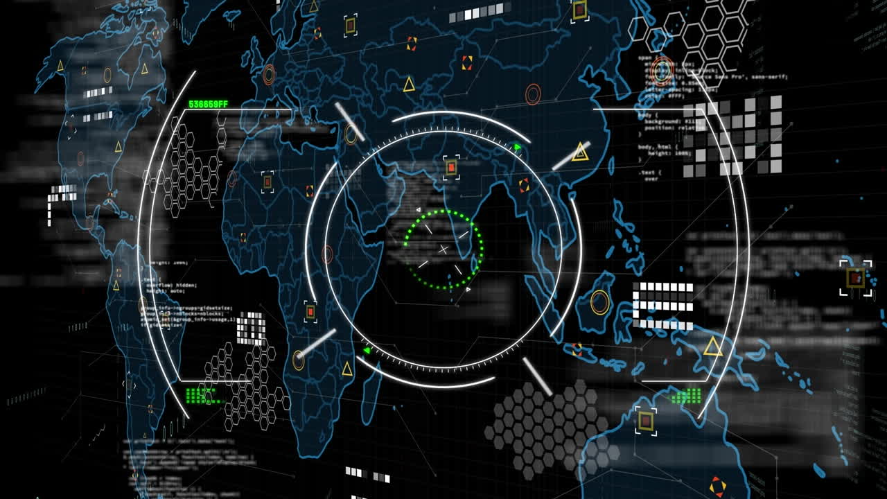 세계 지도 및 데이터 처리의 범위 스캔의 애니메이션