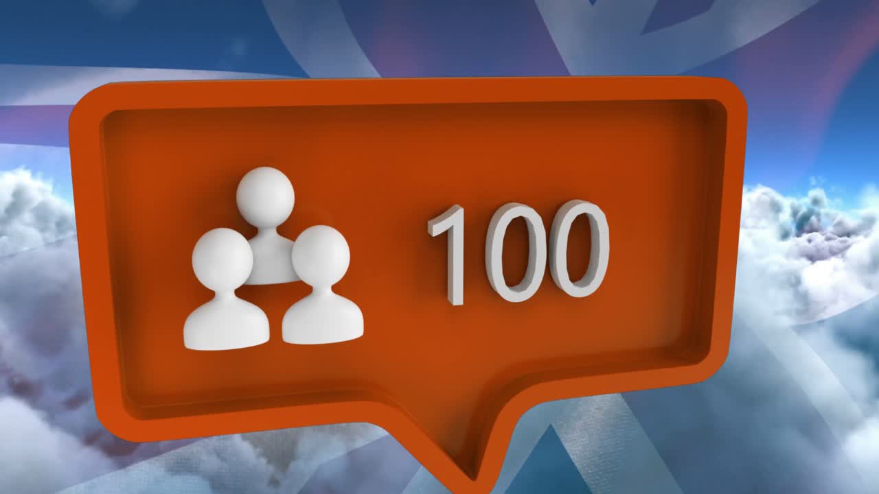 анимация значка людей с цифрами на речевом пузырьке с флагом сша