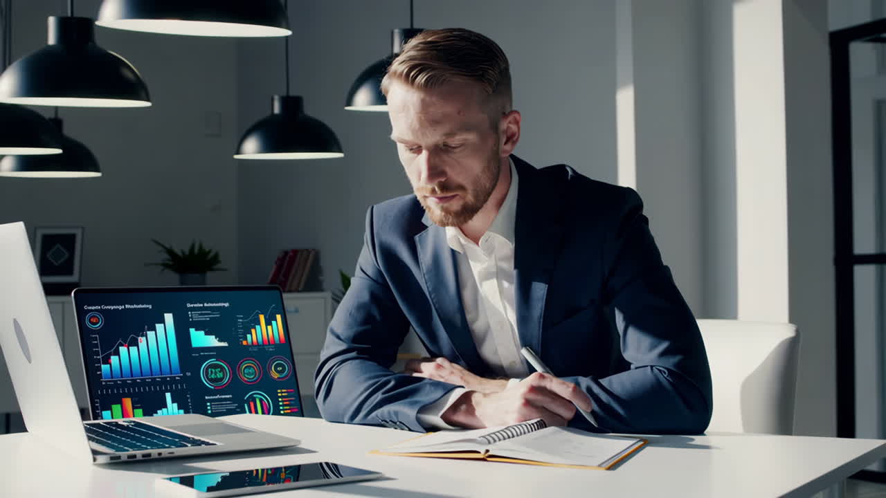 Professionista al lavoro con laptop e quaderno in ufficio