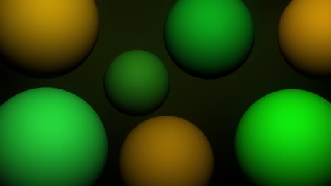 animación en bucle de orbes verdes y amarillos que se mueven y flotan en un fondo de gradiente