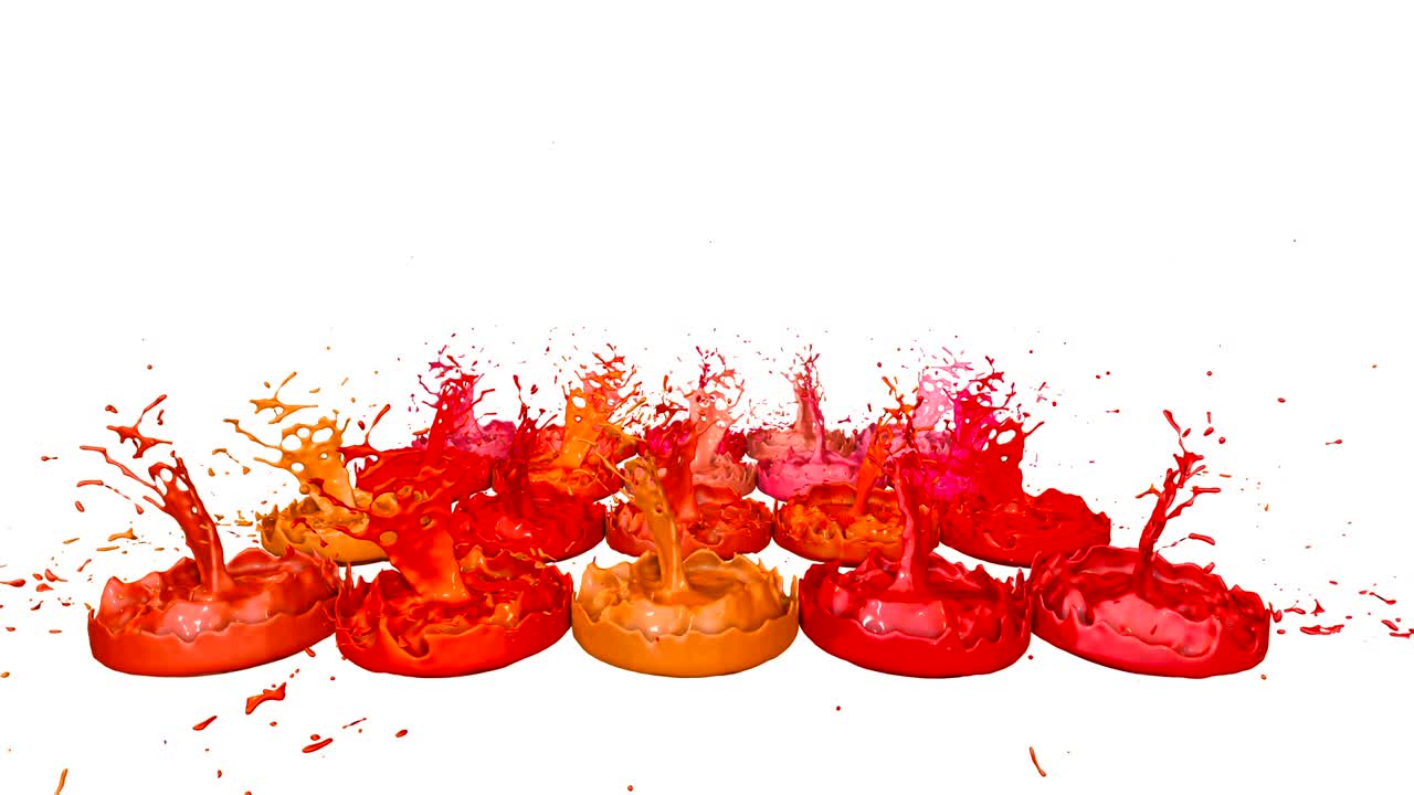 las pinturas bailan con la desaceleración del tiempo en fondo blanco. simulación de salpicaduras 3d de tinta en un altavoz musical que reproduce música. salpicadures como un fondo brillante en ultra alta calidad 4k. tonos de rojo 6