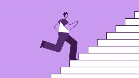 purple style man flat character run up the stairs. isolated loop animation with alpha channel