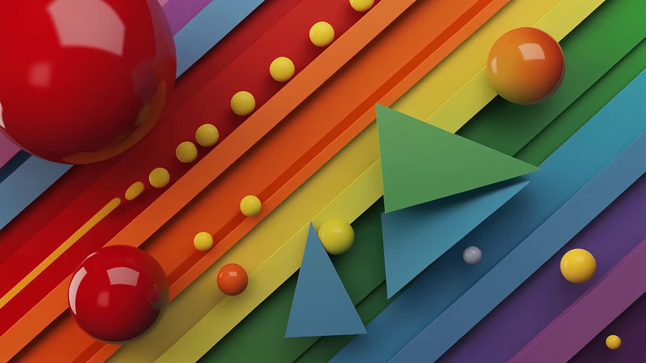 Abstract Animation with Colorful Geometric Shapes and Rainbow Stripes