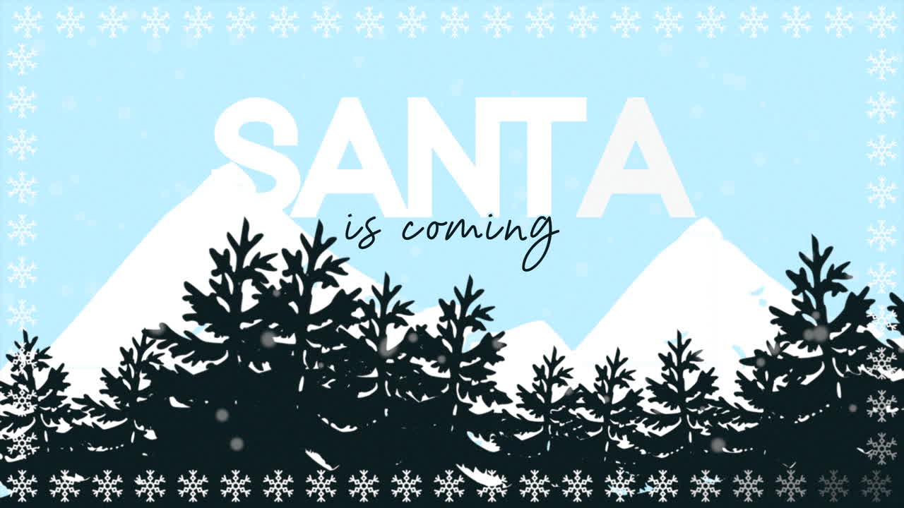산타는 눈 풍경과 숲과 함께오고있다
