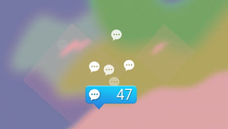 speech bubbles and notification count animation over colorful abstract background