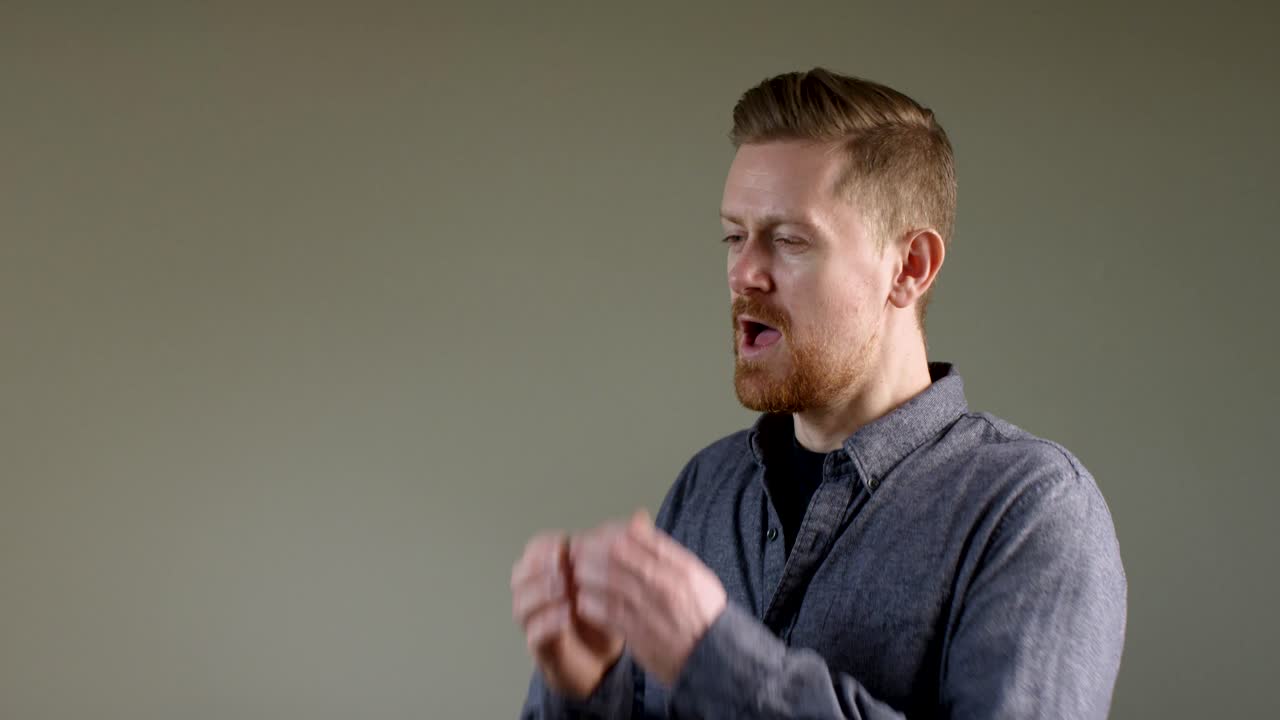 European Man Sneezing In Slow Motion A