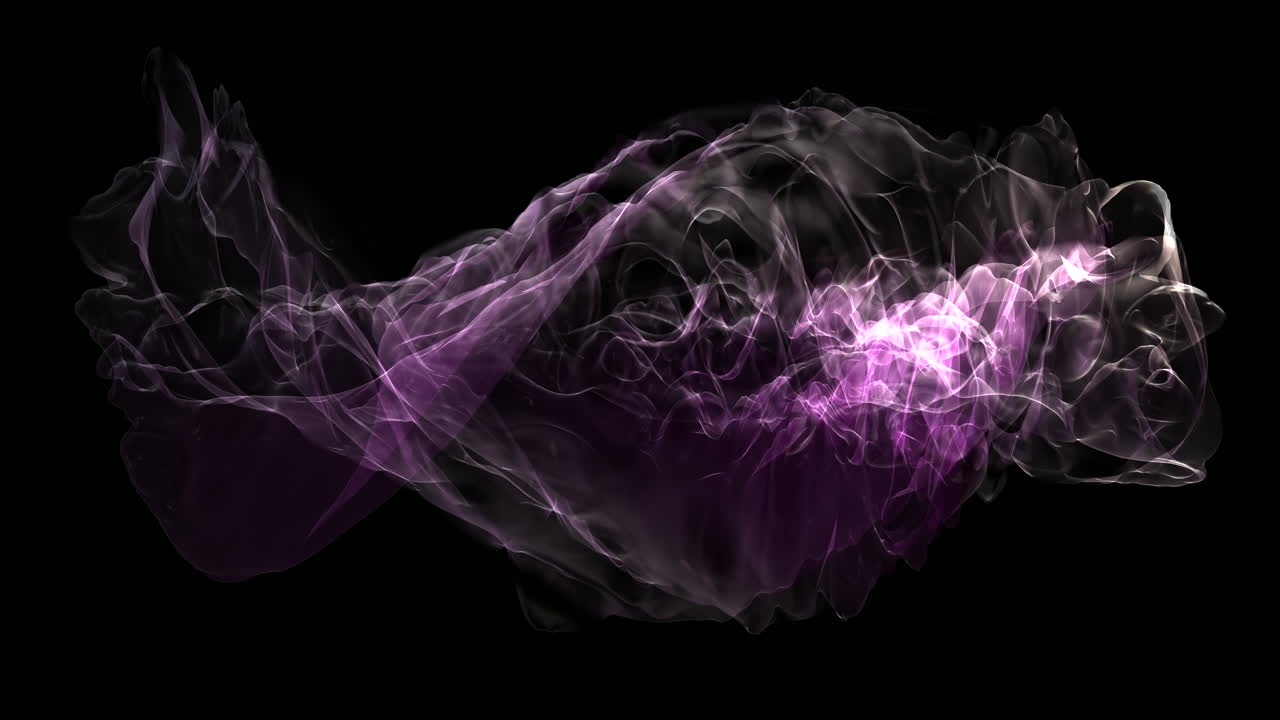 Waving colorful psychedelic dark physical smoke on black gradient
