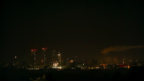 Helsinki-Finland-skyline-celebrating-new-year's-eve,-fireworks-going-off-everywhere