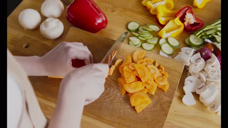 preparing a colorful vegetable dish