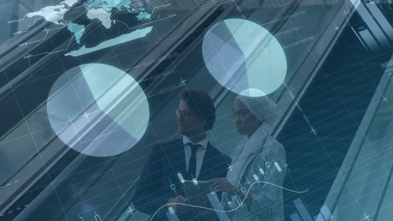 Animation of financial data processing over financial data on digital screen