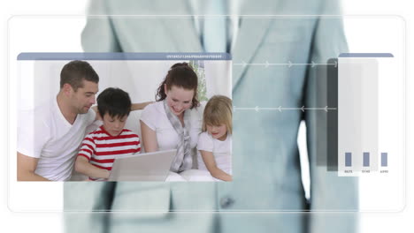 hombre de negocios activando videos sobre familias