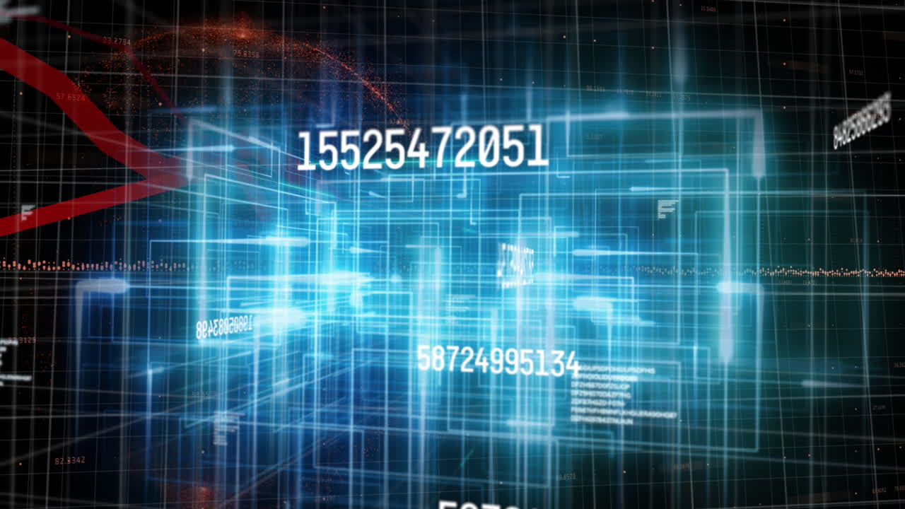 Animation of numbers changing and icons over glowing light trails