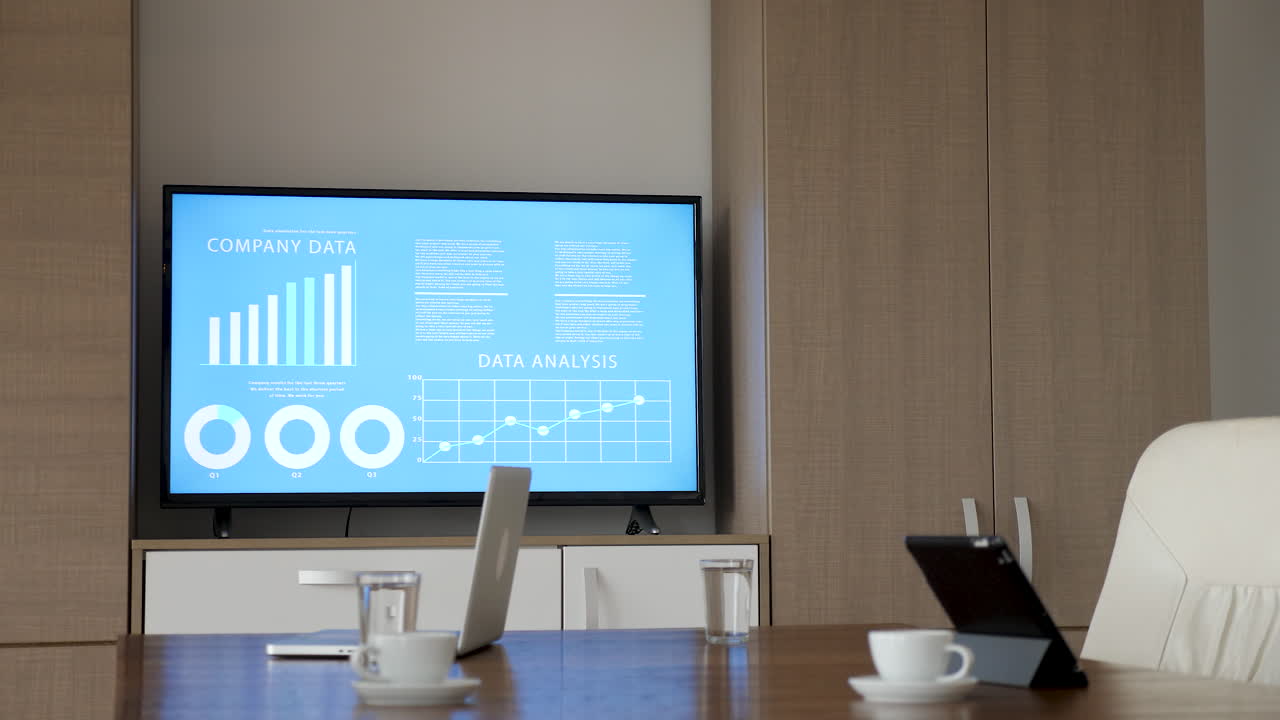 Conference Room with Data Presentation on Screen