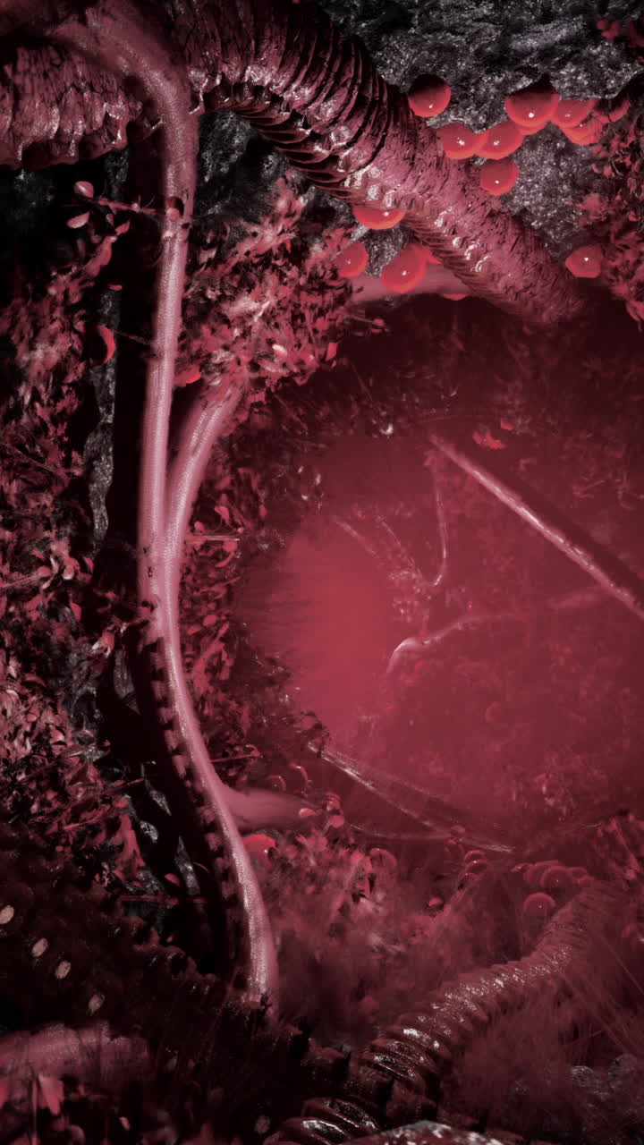 A Red Glowing Tunnel in a Dark Fantasy Cave