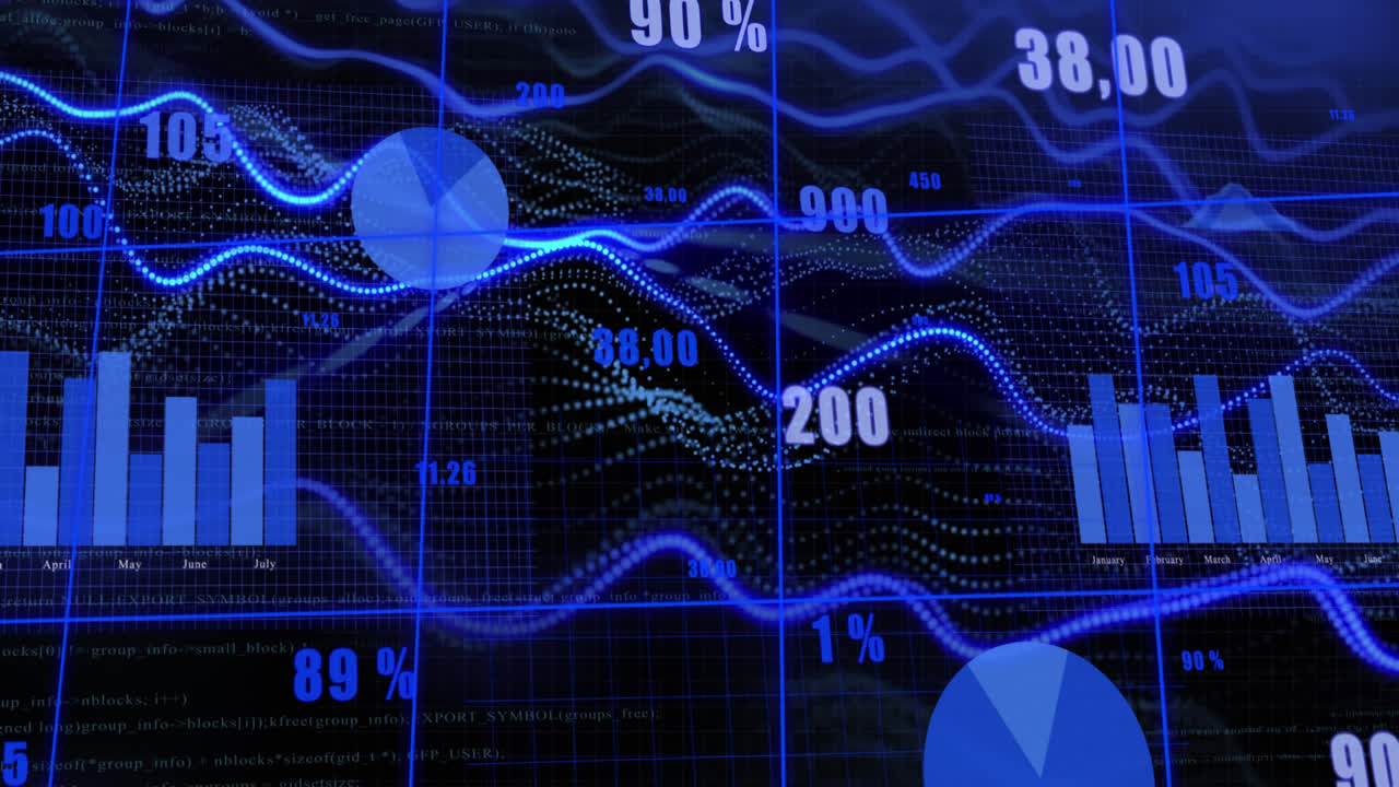 animación del procesamiento de datos y puntos sobre fondo negro