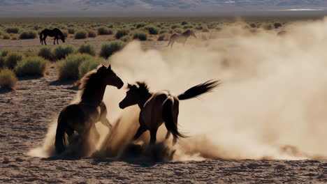 wild horses fighting in the desert