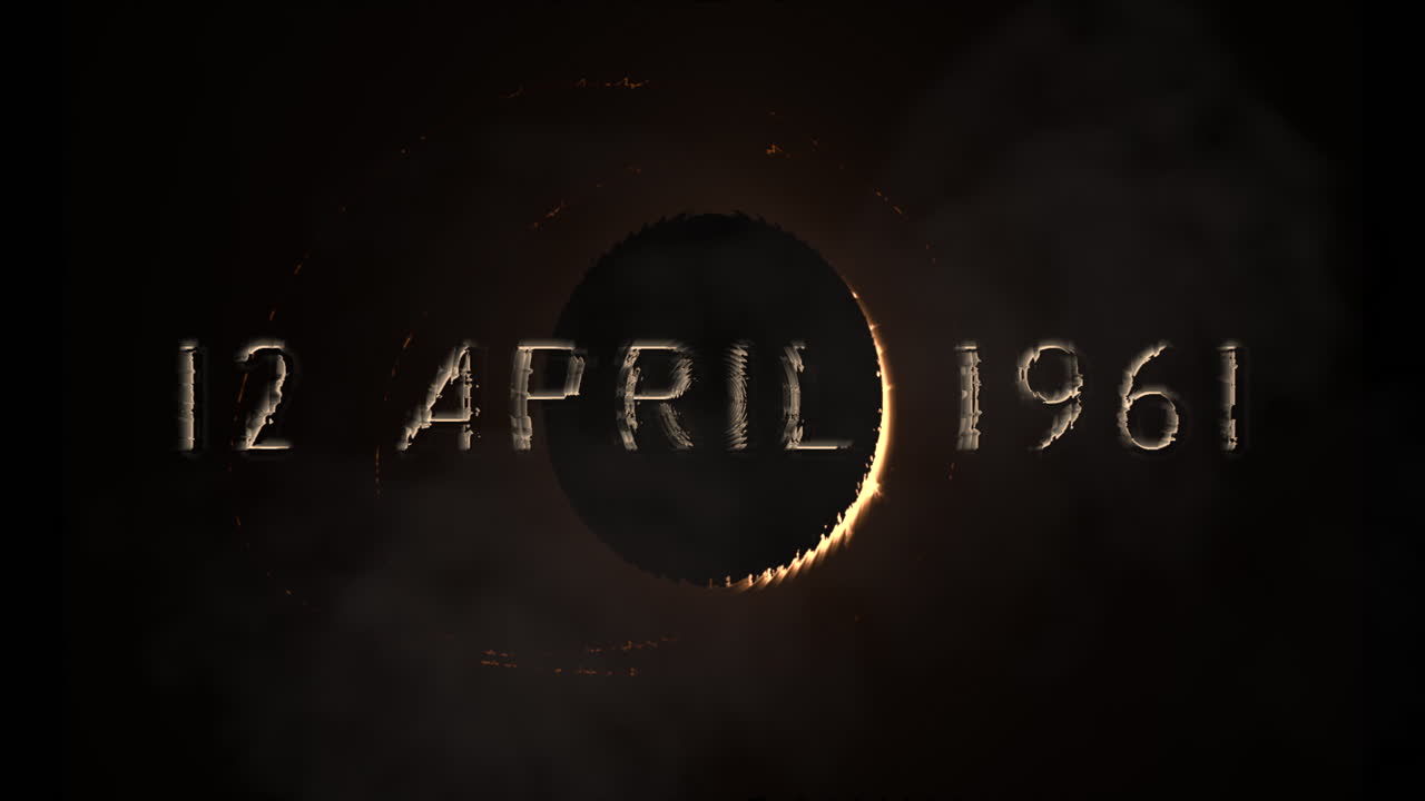 12 April 1961 with earth planet and gold light effect in galaxy