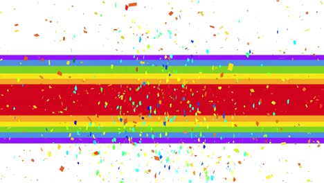 Animation-Von-Konfetti,-Die-über-Regenbogenfahnen-Fallen