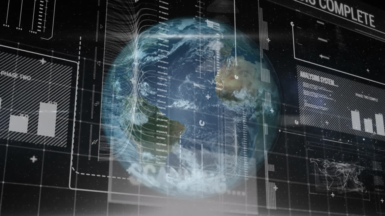 Animation of financial data processing over globe