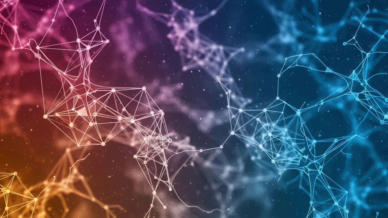 Abstract Representation of Interconnected Networks Featuring a Gradient of Colors, Illustrating Complex Patterns, Connectivity, and Modern Digital Aesthetics in a Digital Universe