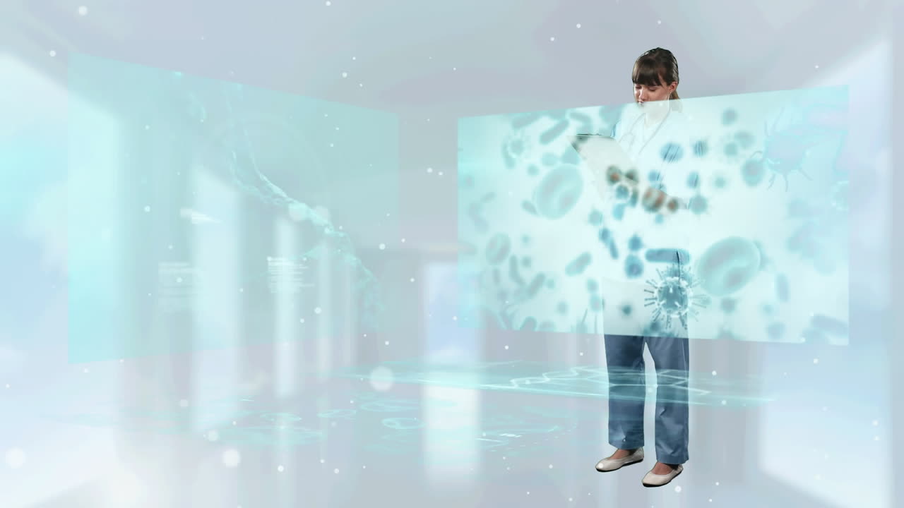 여성 의사에 대한 데이터 처리와 함께 화면의 애니메이션