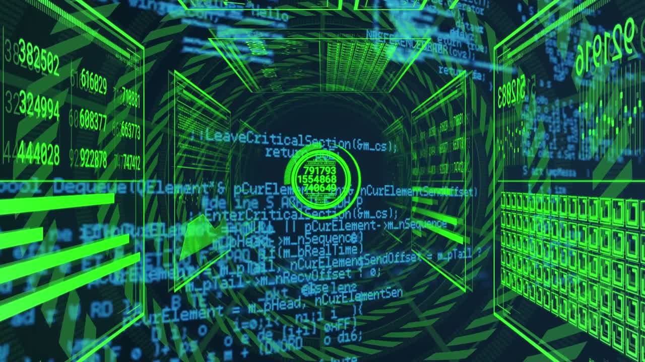 animación del procesamiento de datos y formas sobre fondo negro
