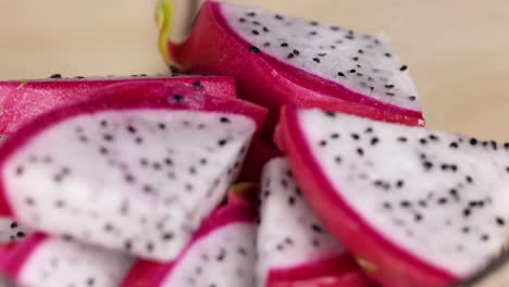 close-up of sliced dragon fruit pieces