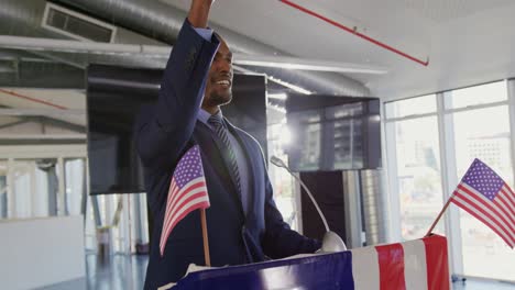 victorious male speaker at political convention