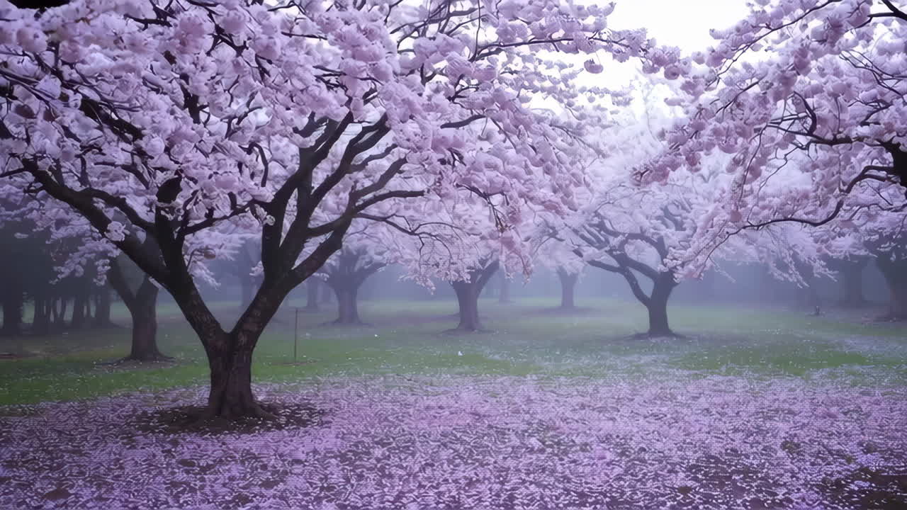 Misty Cherry Blossom Park