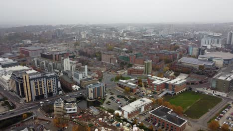 grey overcast day nottingham city uk ,drone aerial footage