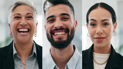 gente de negocios, sonrisa y cara en videollamada