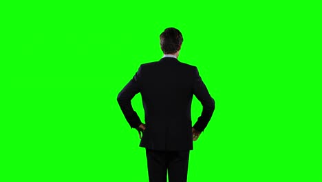 Rear-view-of-a-business-man-with-green-screen