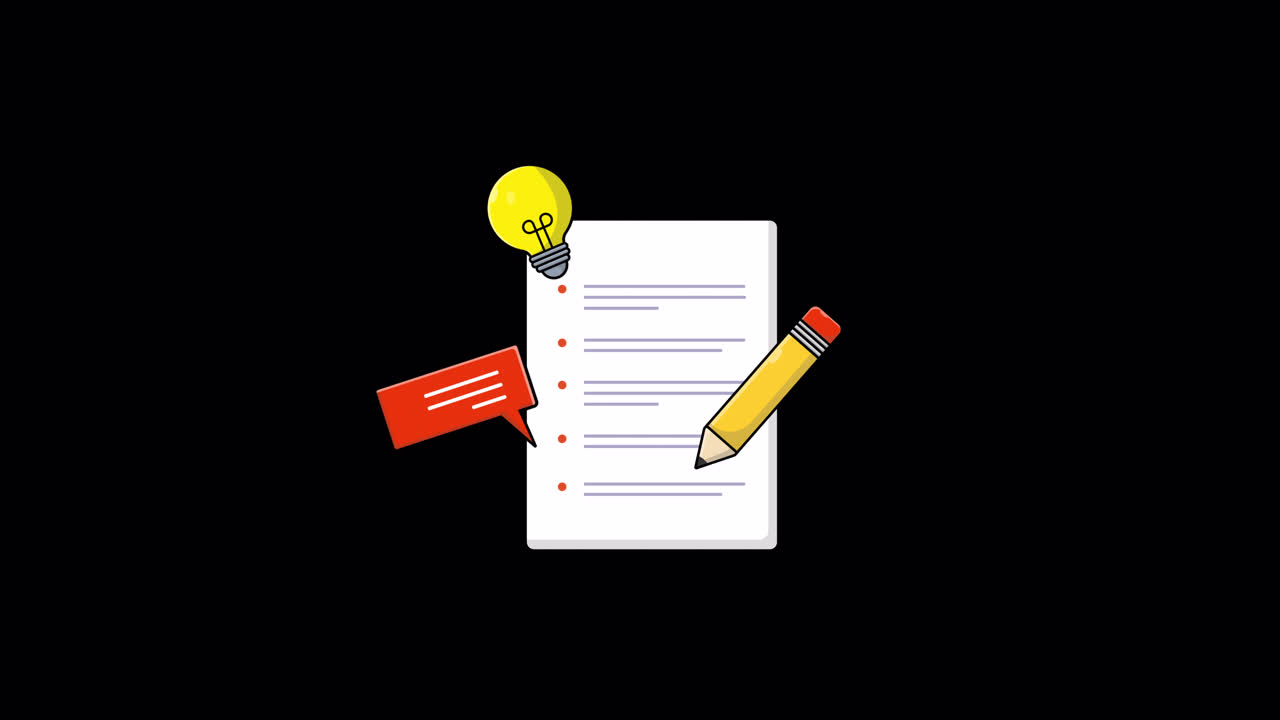 Illustrazione Animata di Documento con Icone di Matita e Idea