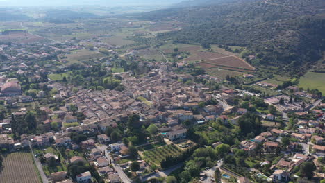 large aerial view of saint-jean-de-fos sunny day spring france